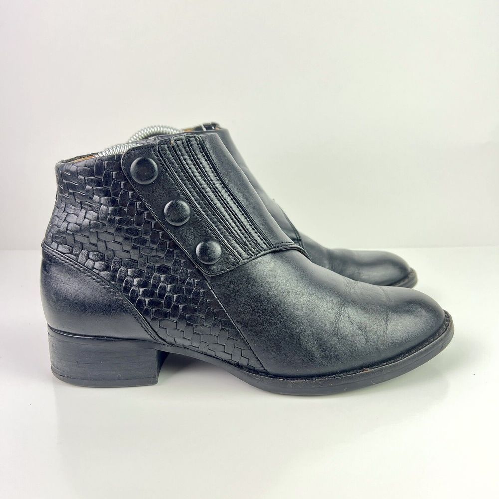 ARIAT Womens Spat III Woven Side Snap Leather Riding Black Ankle Boots SZ 8
